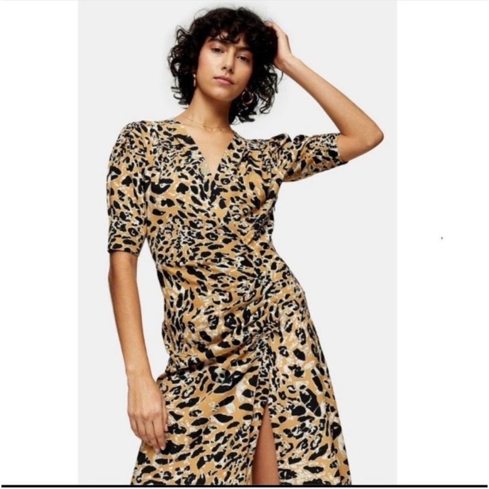 Animal Print Midi Dress with Slit Size: 6 NWT TopShop